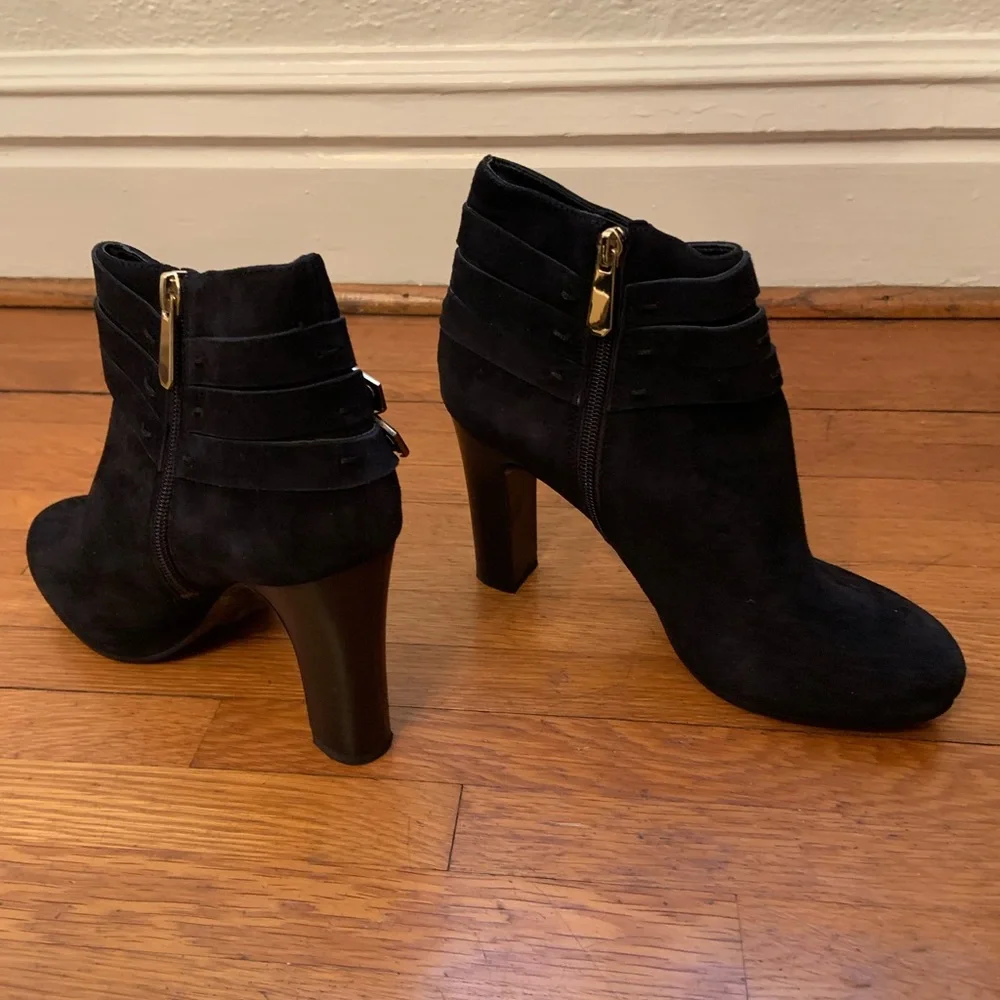 Guess Black Ankle Boots (suede) with Gold Buckles